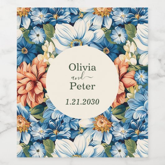 Chic Bold Floral Wedding ワインラベル (シングルラベル)