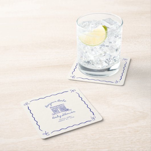 Chic Bonjour bebe baby shower スクエアペーパーコースター (インサイチュ)