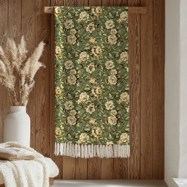 Chic Botanical Blanket Sage Green and Gold Style フリースブランケット