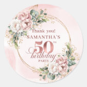Chic Botanical Blush Pink 50th Birthday Stickers ラウンドシール (正面)