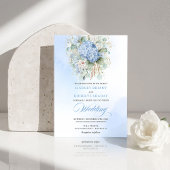Chic Botanical Boho Pastel Blue Hydrangea Wedding 招待状