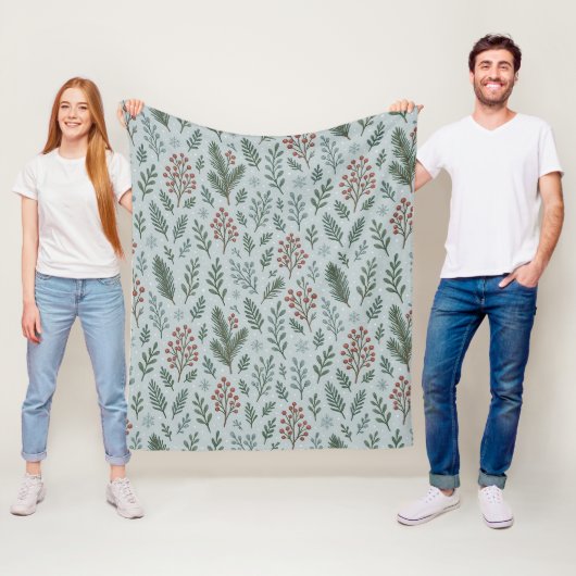 Chic Botanical Holly Berry Floral Pattern フリースブランケット (インサイチュ)
