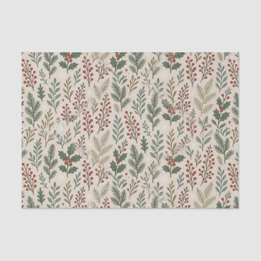 Chic Botanical Holly Berry Floral Pattern 薄葉紙 (正面)