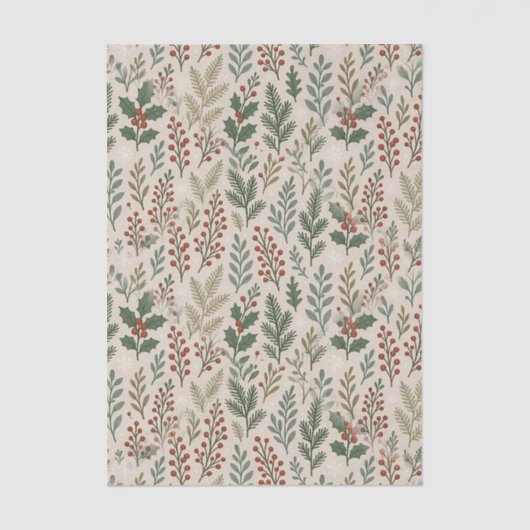 Chic Botanical Holly Berry Floral Pattern 薄葉紙 (正面)