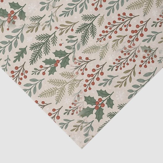 Chic Botanical Holly Berry Floral Pattern 薄葉紙 (詳細)