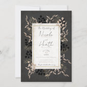 Chic Botanical Leaves Grey Blush Gold Wedding   招待状 (正面)