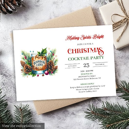Chic bourbon printable holiday cocktails party 招待状