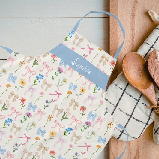 Chic Bow blue Floral Elegance Pattern Baking エプロン