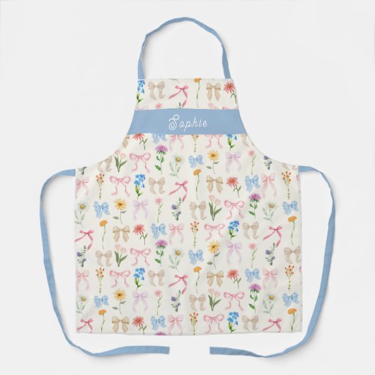 Chic Bow blue Floral Elegance Pattern Baking エプロン (正面)