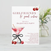 Chic Bow Cherry Martini Galentines Dinner Party 招待状 (スタンド正面)