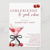 Chic Bow Cherry Martini Galentines Dinner Party 招待状 (正面)
