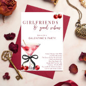 Chic Bow Cherry Martini Galentines Dinner Party 招待状