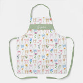 Chic Bow Green Floral Elegance Pattern Baking エプロン (正面)