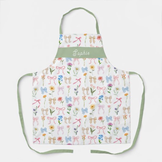 Chic Bow Green Floral Elegance Pattern Baking エプロン (正面)