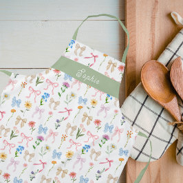 Chic Bow Green Floral Elegance Pattern Baking エプロン
