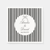 Chic Bow Minimalist Stripe Black White スタンダードカクテルナプキン (正面)
