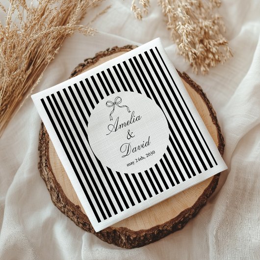 Chic Bow Minimalist Stripe Black White スタンダードカクテルナプキン