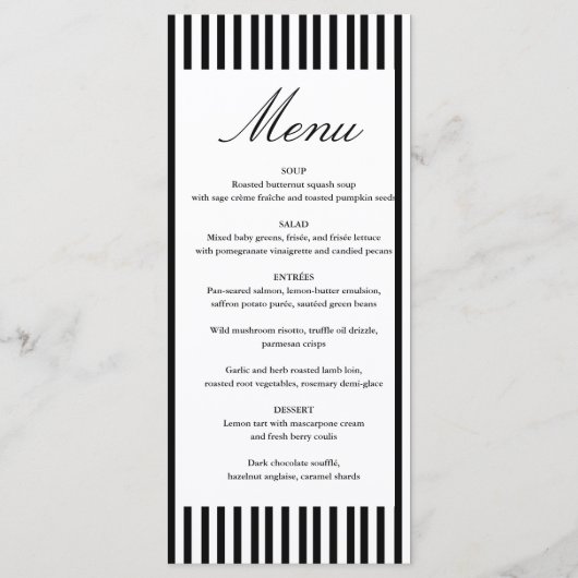 Chic Bow Minimalist Stripe Black White wedding メニュー (正面)