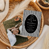 Chic Bow Minimalist Stripe Black white Wedding  招待状