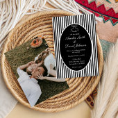 Chic Bow Minimalist Stripe Black white Wedding  招待状