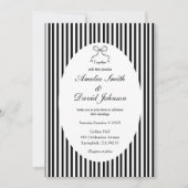 Chic Bow Minimalist Stripe Black white Wedding  招待状 (正面)