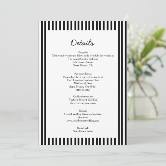 Chic Bow Minimalist Stripe Black White wedding 招待状 (スタンド正面)