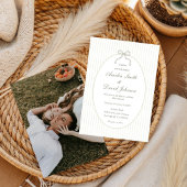 Chic Bow Minimalist Stripe Green Wedding  招待状