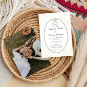 Chic Bow Minimalist Stripe Green Wedding  招待状