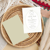 Chic Bow Minimalist Stripe Green Wedding  招待状