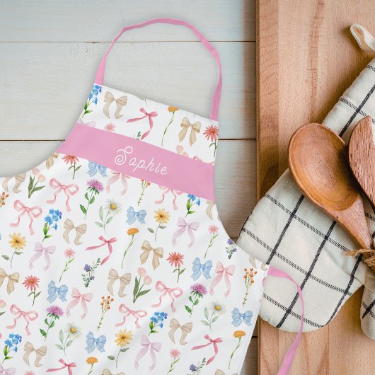 Chic Bow Pink Floral Elegance Pattern Baking エプロン