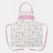 Chic Bow Pink Floral Elegance Pattern Baking エプロン (正面)