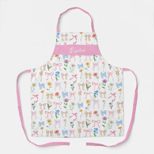 Chic Bow Pink Floral Elegance Pattern Baking エプロン (正面)