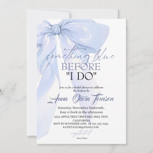 Chic Bow Something Blue Before I DO Bridal Shower 招待状 (正面)
