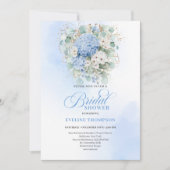 Chic Bridal Shower Blue Hydrangeas Gold Invitation 招待状 (正面)