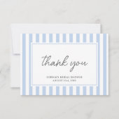 Chic Bridal Shower Modern Script Blue Stripes サンキューカード (正面)