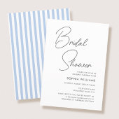 Chic Bridal Shower Modern Script Blue Stripes 招待状