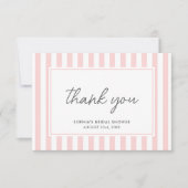 Chic Bridal Shower Modern Script Pink Stripes サンキューカード (正面)