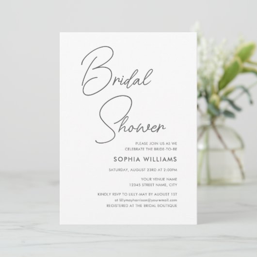 Chic Bridal Shower Modern Script Pink Stripes 招待状 (スタンド正面)