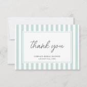 Chic Bridal Shower Modern Script Teal Stripes サンキューカード (正面)