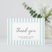Chic Bridal Shower Modern Script Teal Stripes サンキューカード (スタンド正面)