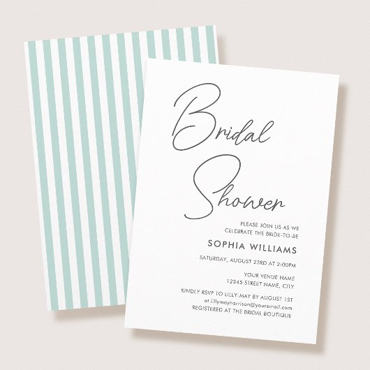 Chic Bridal Shower Modern Script Teal Stripes 招待状