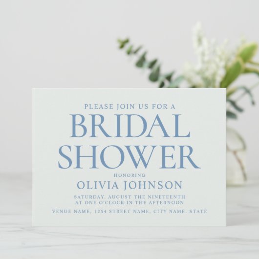 Chic Bridal Shower Photo Typography Pale Blue 招待状 (スタンド正面)