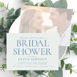 Chic Bridal Shower Photo Typography Pale Blue 招待状