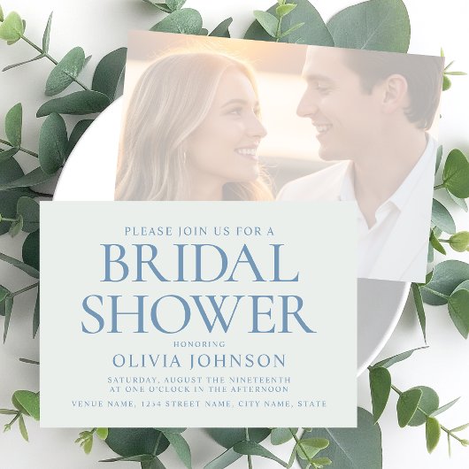 Chic Bridal Shower Photo Typography Pale Blue 招待状