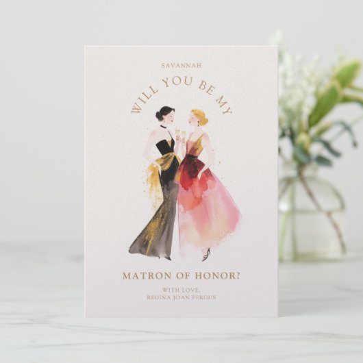Chic Bridesmaid Proposal Card Two Ladies Toast (スタンド正面)