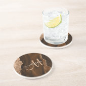 Chic Brown Blush Glitter Agate Custom Monogram コースター (側面)