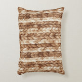 Chic Brown Cream Faux Woven Stripes アクセントクッション (正面(垂直))