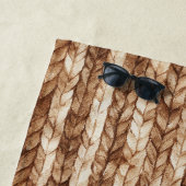 Chic Brown Cream Faux Woven Stripes ビーチタオル (インサイチュ)