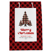 Chic buffalo plaid Christmas gift bag editable ミディアムペーパーバッグ (正面)