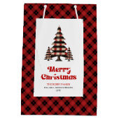 Chic buffalo plaid Christmas gift bag editable ミディアムペーパーバッグ (裏面)